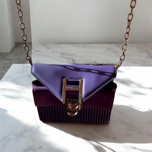 Henri Bendel Plaza Satchel/Crossbody Leather & Suede Bag Acai Purple - Picture 2 of 16